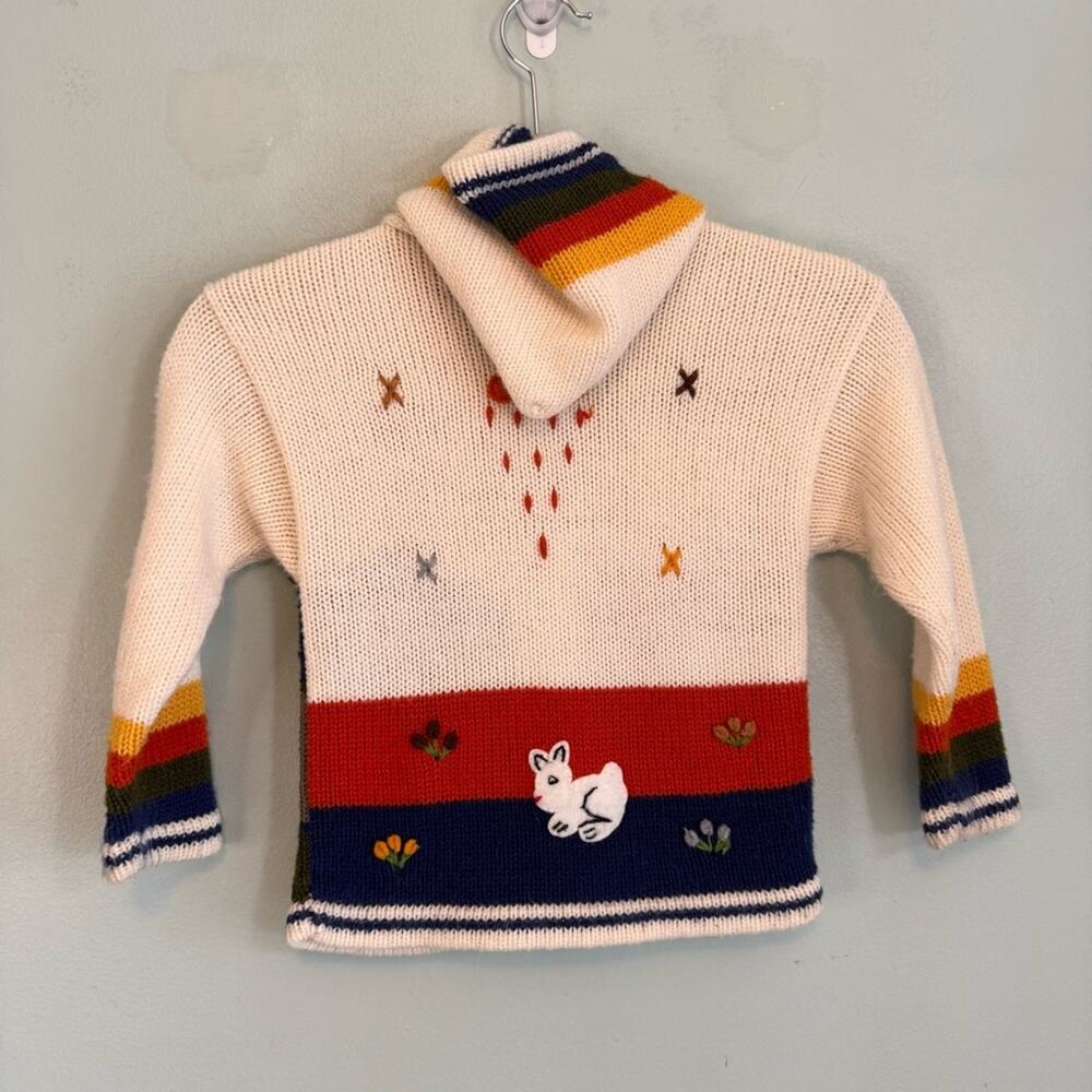 Sweater Kids Multicolor‎ Hand Knitted Wool 3D Hooded Long Sleeve Full Zip - Picture 5 of 9